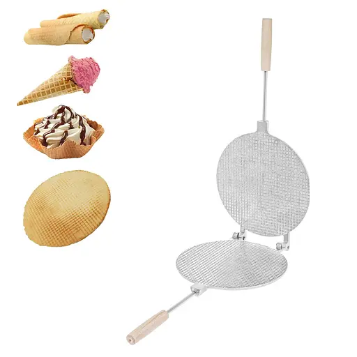 Вафельниця форма для випічки вафельних коржів кругла 220 мм (велика, дерев'яні ручки, квадрати), ХЕАЗ 81850 - фото 2