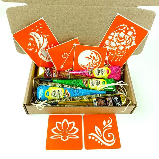 Набор цветной хны с трафаретами для био-тату №3 v2 Fresh Tattoo color-henna-set-03 v2 - фото 1