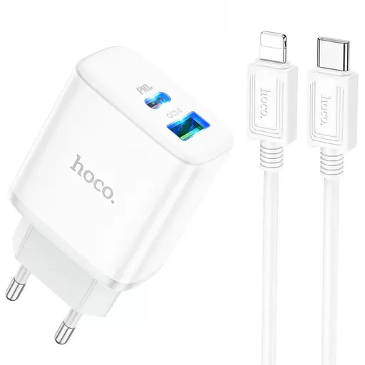 МЗП Hoco C105A Stage PD20W+QC3.0 (1USB-A/1C) + кабель Type-C to Lightning White