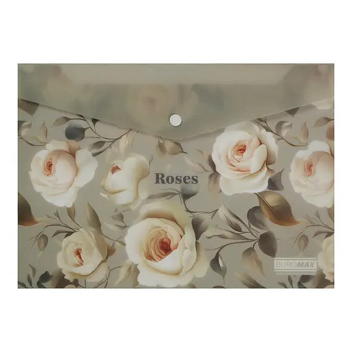 Папка-конверт А4 на кнопці ROSES ARABESKI світло-сіра BM.3943-20 BUROMAX матовий напівпрозорий пластик (4823126805627) - фото 1