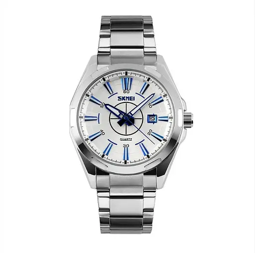 Классические мужские часы Skmei 9118 серебристые с синим - фото 2
