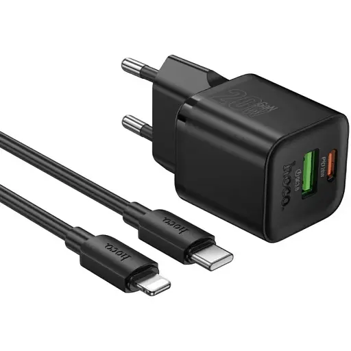 Зарядное устройство Hoco N65 USB/ Type-C PD QC черный + кабель Type-C to Lightning - фото 1