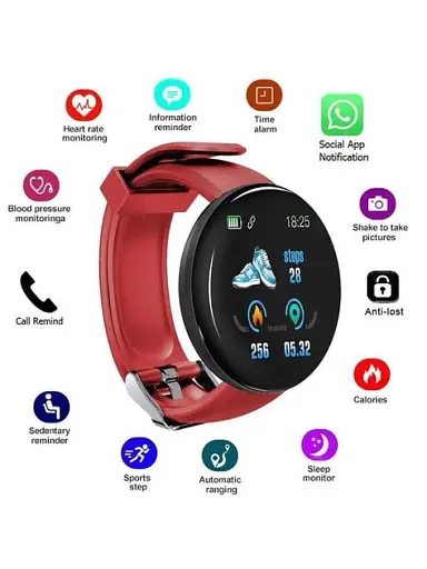 Фитнес-браслет D18 круглый трекер пульсометр Red (16090) - фото 7