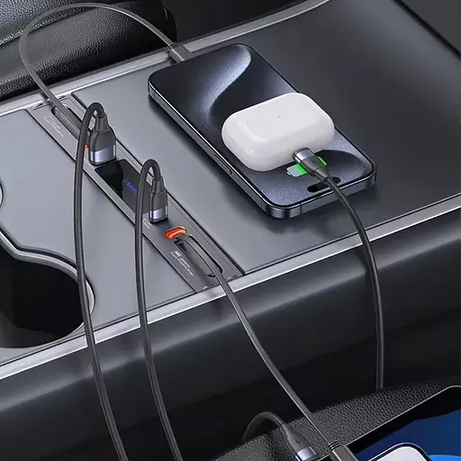 Переходник HUB Usams US-SJ649 60W Car Central Control Charging HUB For Tesla (3/Y) Tarnish - фото 7