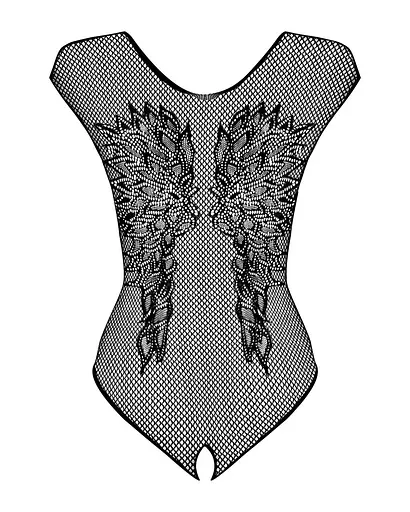 Бодистокинг из крупной сетки с кружевом Obsessive B112 teddy черный с доступом S/M/L - фото 5
