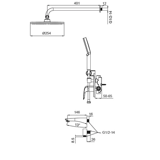 Душова система прихованого монтажу Koer KB-64008-01 KR3476, Хром - фото 2