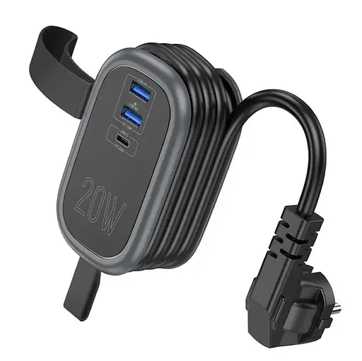 Сетевой удлинитель Hoco NS7 Sharp USB-C/USB-A Черный - фото 2