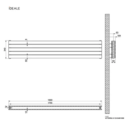 Радіатор дизайнерський Ideale Vittoria H 12 5/340/1800 антрацит, Антрацит - фото 3