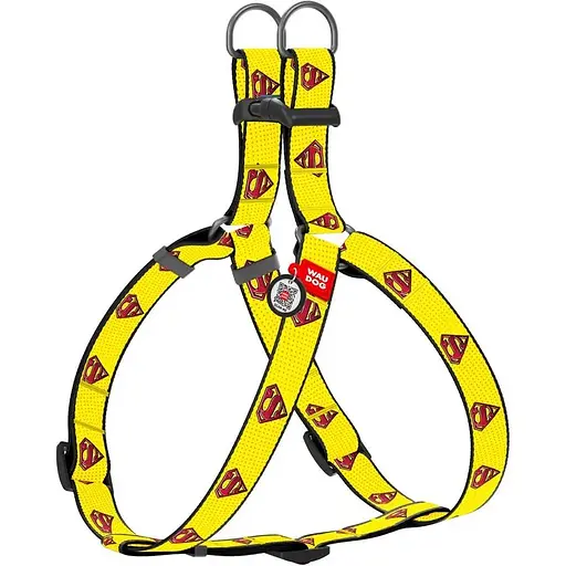 Шлея для собак Waudog Nylon з QR паспортом, малюнок Супермен 2, пластиковий фастекс, Ш 20 мм, Дов 50-80 см - фото 1