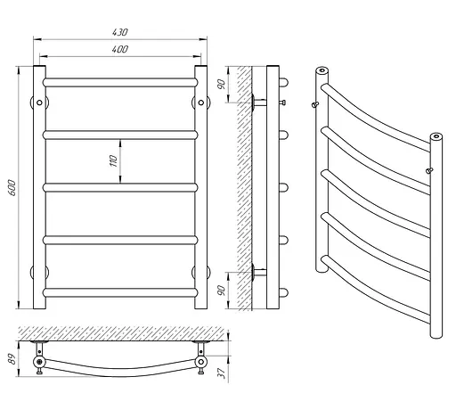 Водяна рушникосушка Laris Флеш П5 400x600 74100003, Хром - фото 4