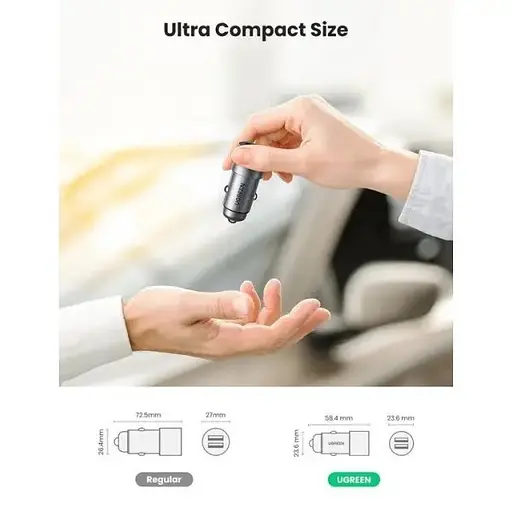 Автомобильный адаптер - зарядный Ugreen CD130 24 W 2 порта USB-A (50592) алюминиевый - фото 5