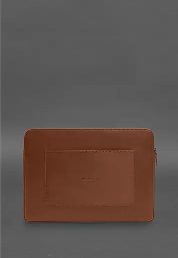 Кожаный чехол BlankNote для ноутбука на молнии с хлястиком и карманом Светло-коричневый - фото 4