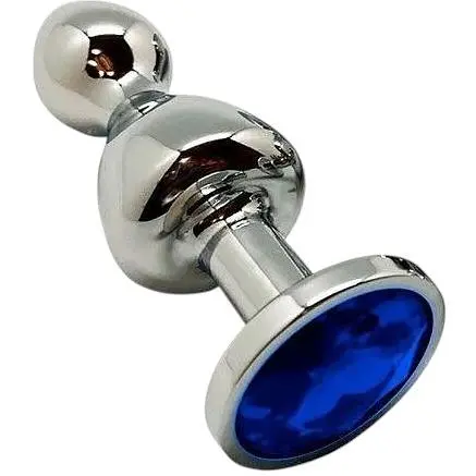Металева анальна пробка Wooomy Lollypop Double Ball Metal Plug Blue M діаметр 3.1 довжина 9.4 см