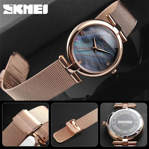 Женские классические часы Skmei 9177 Marble (Черные) - фото 6