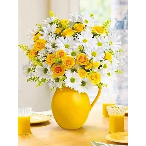 Алмазная мозаика Чарівний діамант Солнечное утро, цветы со стразами на подрамнике 40 x 50 см