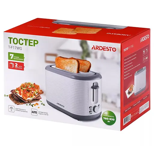 Тостер Ardesto T-F17WG, White, 930W, 2 тости, 2 відділення, 7 режимів підсмажування, розморожування - фото 4
