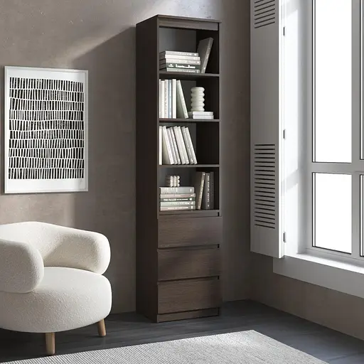 Пенал для книг Vays R-25 Венге Темный, с открытыми полками и ящиками, без ручек, ЛДСП, 50×40×211 см - для гостиной, спальни