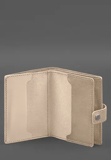 Кожаная обложка-портмоне для военного билета офицера запаса (узкий документ) Светло-бежевый - фото 3