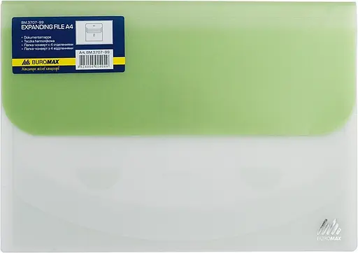 Папка-конверт TRAVEL BM.3707-99 BUROMAX, на липучке, А4, 4 отделения, матовый полупроз.пластик (4823078953360) Зелёный - фото 1