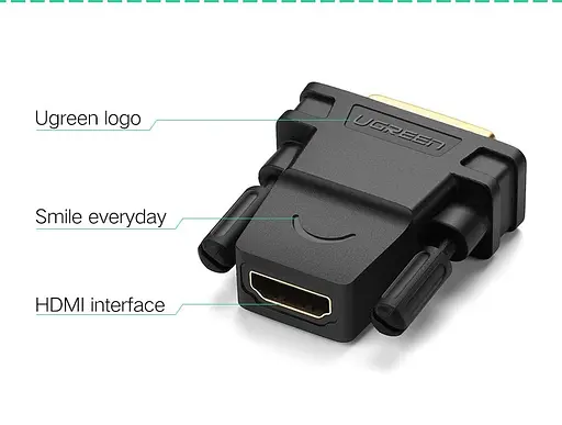 Адаптер UGREEN 20124 DVI 24+1 Male to HDMI Female Adapter (Black) (UGR-20124) - фото 5