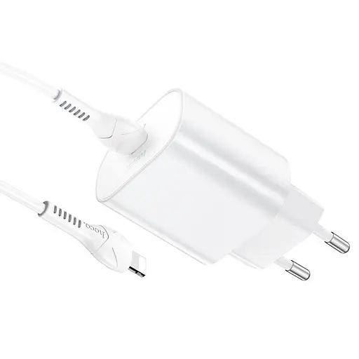 Мережевий зарядний пристрій з кабелем Hoco N22 Jetta PD25W charger set (Type-C to iP)(EU) білий - фото 3