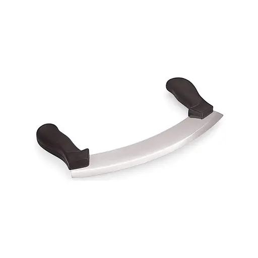 Нож Меццалуна для нарезки сыра, зелени, чеснока, пиццы, мяса с двумя пластиковыми ручками (длина лезвия 25 см), Kitchen Master Черный 86381 - фото 1