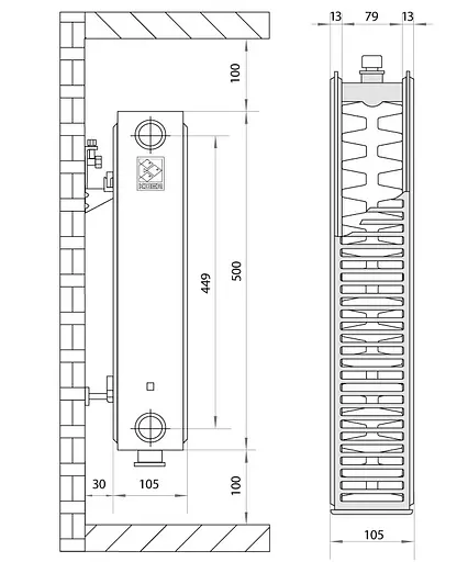 Радіатор сталевий Koer 22х500х400.B нижнє підключення RAD082 - фото 2
