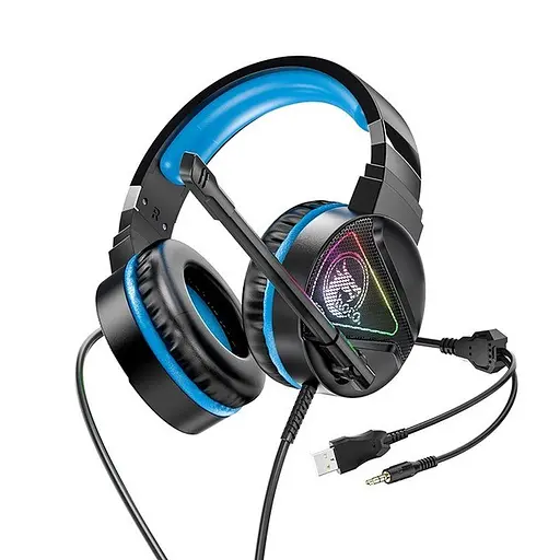 Геймерські навушники Hoco W104 Drift з мікрофоном LED підсвічуванням blue - фото 2