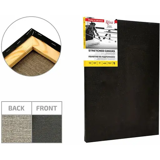 Подрамник Rosa 20×30 см модуль №1 крупное зерно Черная грунтовка лен