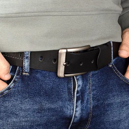 Ремінь чоловічий шкіряний SF-453 (135 см) широкий чорний - фото 9