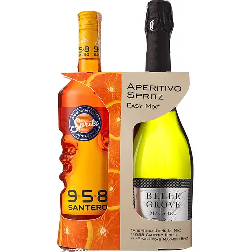 Набір Аперитив Santero Spritz Aperitivo 13% 0.75 л + Вино ігристе Belle Grove Macabeo Brut біле брют 11% 0.75 л