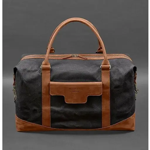 Дорожная сумка из конваса и натуральной кожи Crazy Horse светло-коричневая - фото 1