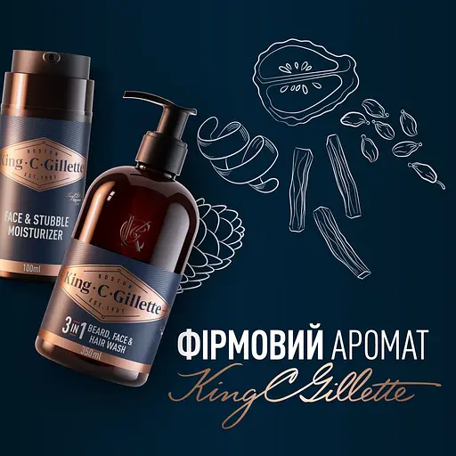Подарочный набор King C. Gillette: мужской шампунь для бороды, лица и волос 350 мл + увлажняющий крем 100 мл - фото 6