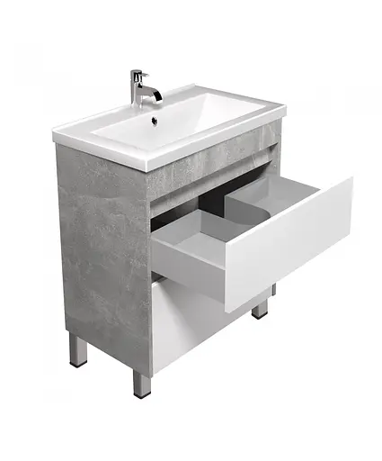 Тумба Мойдодир Polo Loft 60-U з умивальником Cosmo 60 бетон з білим Сірий - фото 4