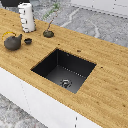 Комплект чорної мийки на кухню та змішувача з нержавіючої сталі NB-5045 - фото 3