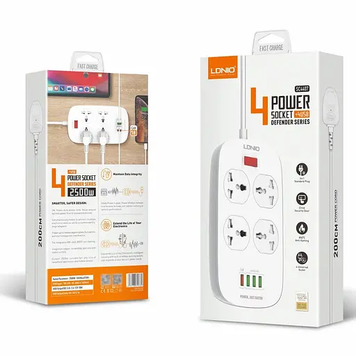 Сетевое зарядное устройство удлинитель LDNIO SC4407 4 USB 4 розетки 2m белый - фото 9