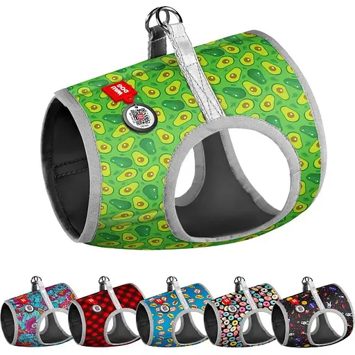 Шлея для собак м'яка Waudog Clothes з QR паспортом малюнок Авокадо XS3 В 32-35 см С 22-24 см