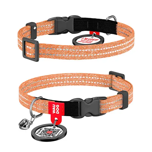 Ошейник для кошек из восстановленного хлопка Waudog Re-cotton с QR-паспортом светоотражающий пластиковый фастекс XS Ш 10 мм Дов