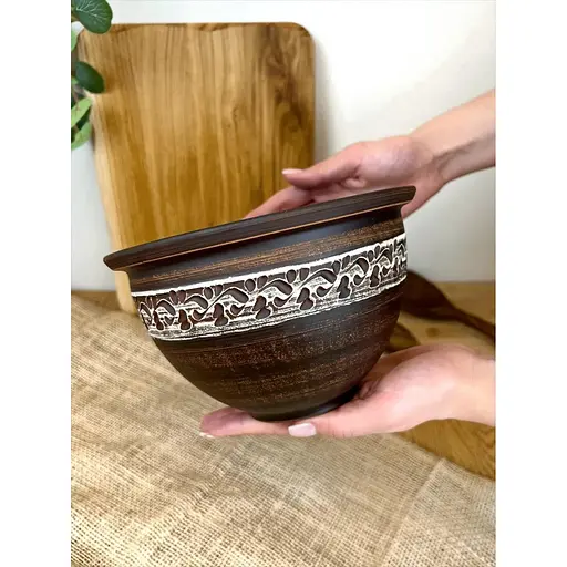 Макітра 1.5 літра керамічна (глиняна) різьблена ангоб - фото 3