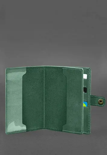 Кожаная обложка-портмоне для военного билета 15.0 зеленая Crazy Horse - фото 3