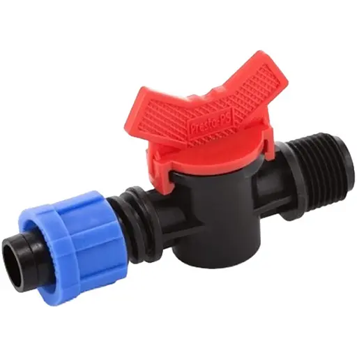 Кран кульовий Presto-PS із зовнішньою різьбою 1/2 дюйма для крапельної стрічки 16 мм (TV-0117) - фото 1