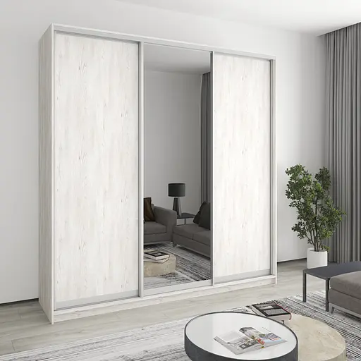 Шафа-купе тридверна MebelStar Комбо AL 2ДСП/Дзеркало 230x60x240 см Аляска сірий (MBS-2165)