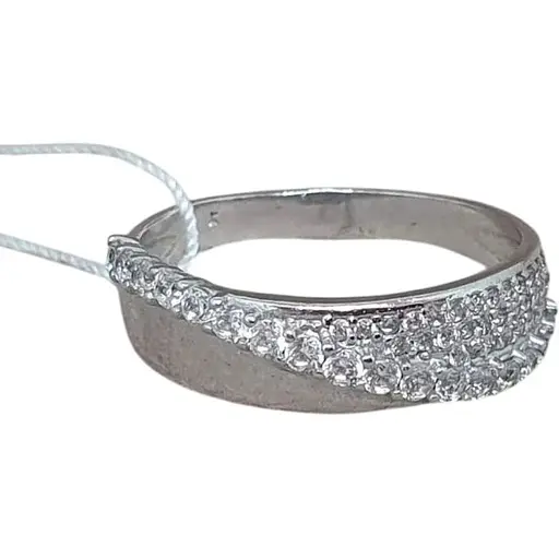 Серебряное кольцо Агни Диагональ с фианитами. 1244/1Р-CZ 18