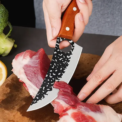 Обвалочный нож для мяса Satori из нержавеющей стали в кожаном чехле с кованым лезвием с деревянной рукояткой 27.5 см 88206 - фото 4