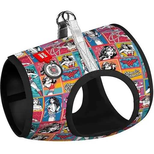 Шлейка для собак Waudog Clothes мягкая с QR паспортом, рисунок "Чудо-женщина комикс", XS4