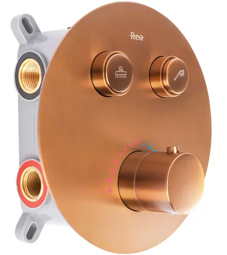 Душова система Rea Lungo brushed copper з термостатом + BOX прихованого монтажу REA-P8808, Теплий захід сонця - фото 2