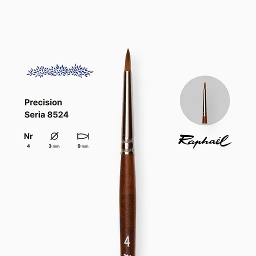 Кисть синтетика круглая (имитация соболя) Raphael Precision, №4, для ретуши, короткая ручка - фото 2