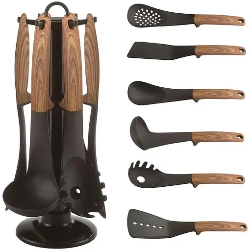 Набір кухонного приладдя на стійці Royalty Line RL-U06 із 7 предметів коричневий - фото 1