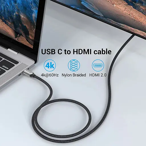 Кабель Vention USB 3.1 Type-C M - HDMI M 1.5m 4K 60 Гц Thunderbolt 3 HDCP2.2 PVC Black - фото 3