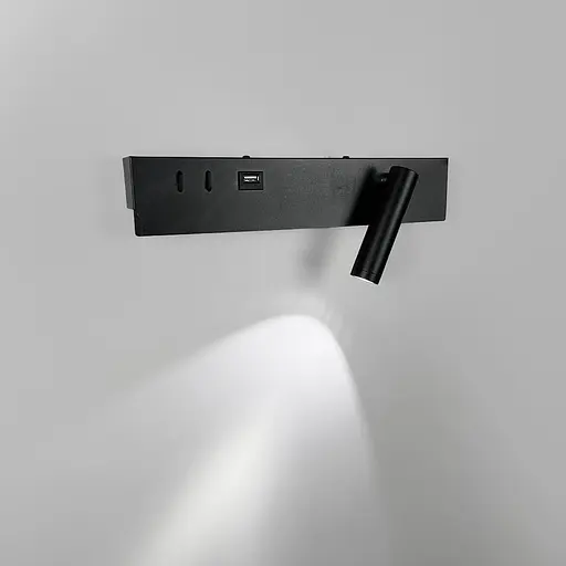 Чорне бра з поворотним спотом справа | розʼєм USB Line F Арт. WJ028/2L BK (лівий) | USB-A - фото 3